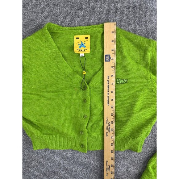 UNIF Sweater Womens XS Green Cropped Cardigan Knit Button Up Long Sleeve Angora - Picture 5 of 8